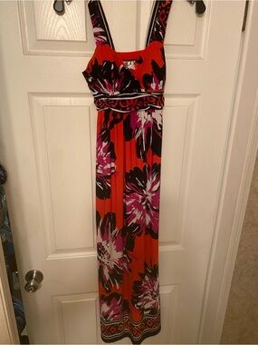 olivia matthews maxi dresses Olivia Matthews Sleeveless Blue Green Floral Cowl Neck Maxi Dress Size Small
